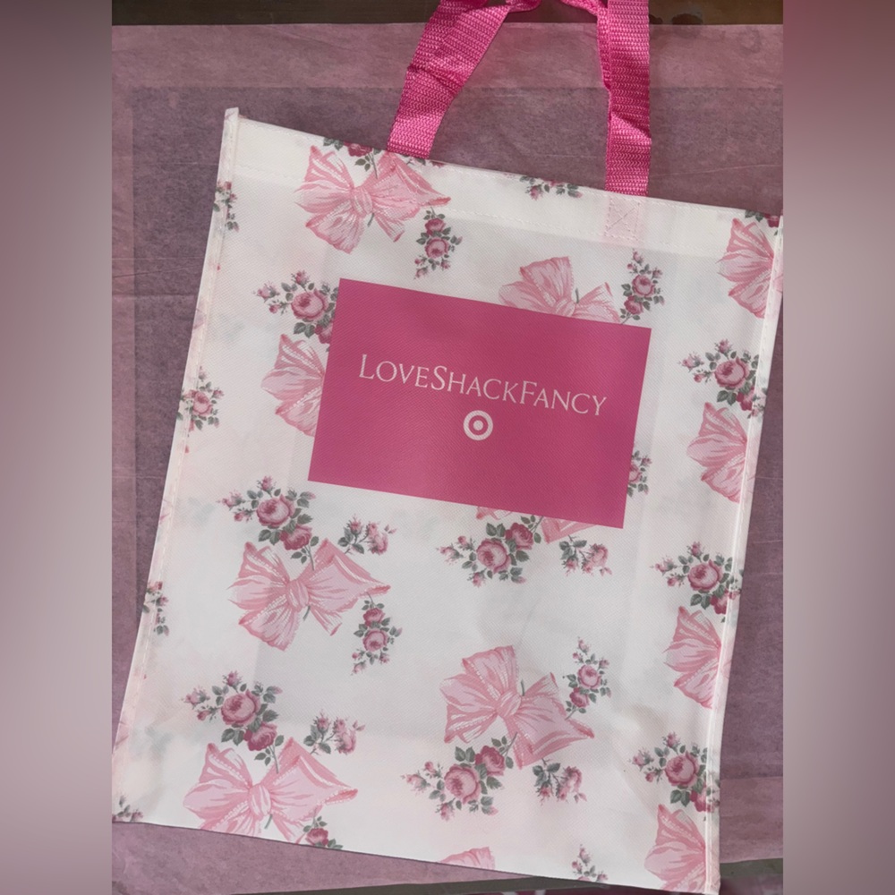 LoveShackFancy Rosa beaux floral bow pink reusable tote bag target exclusive
